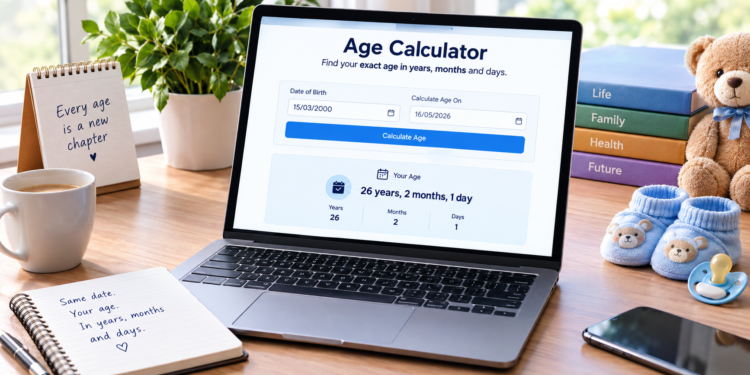 Age calculator showing chronological age in years, months and days