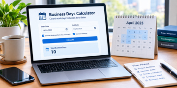 Business days calculator showing workdays between two dates