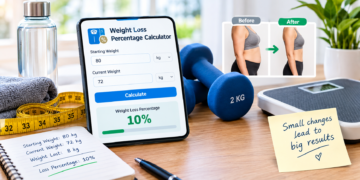 Weight Loss Percentage Calculator showing 10 percent weight loss from 80 kg to 72 kg