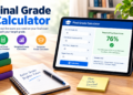 Final grade calculator showing current grade, final exam score needed, and weighted grade calculation