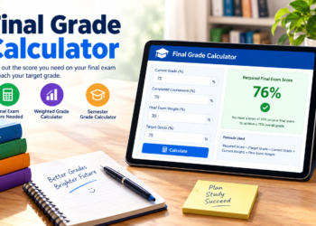 Final grade calculator showing current grade, final exam score needed, and weighted grade calculation