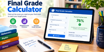 Final grade calculator showing current grade, final exam score needed, and weighted grade calculation