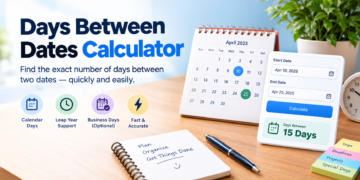 Days between dates calculator showing the number of days between two dates