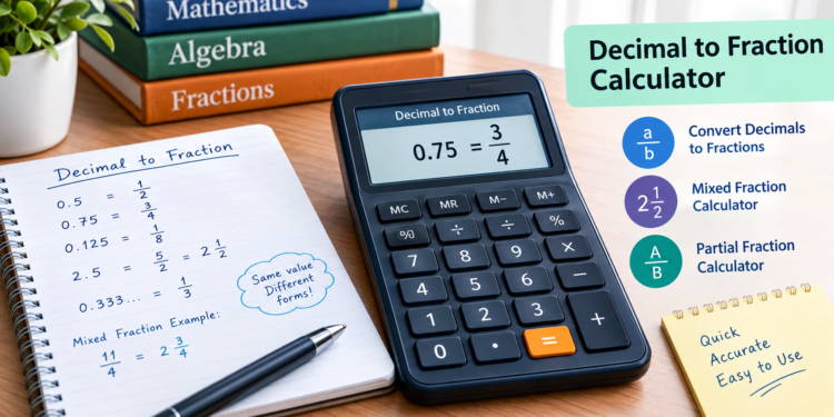 Decimal to fraction calculator for converting decimal numbers into fractions