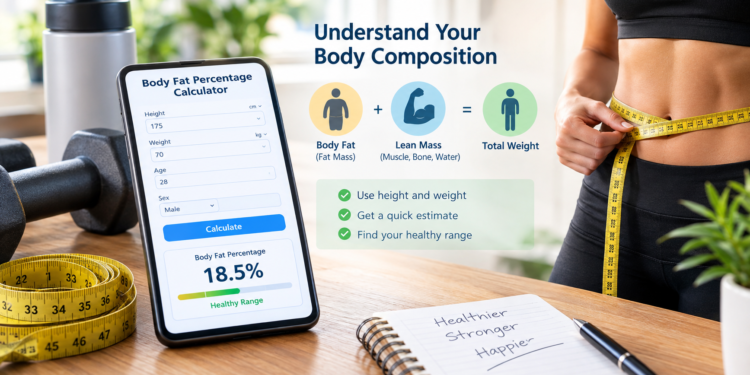 Body fat percentage calculator showing estimated body composition
