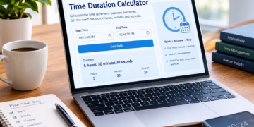 Time duration calculator showing start and end times with calculated hours and minutes
